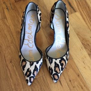 Calf hair leopard d’orsay heels